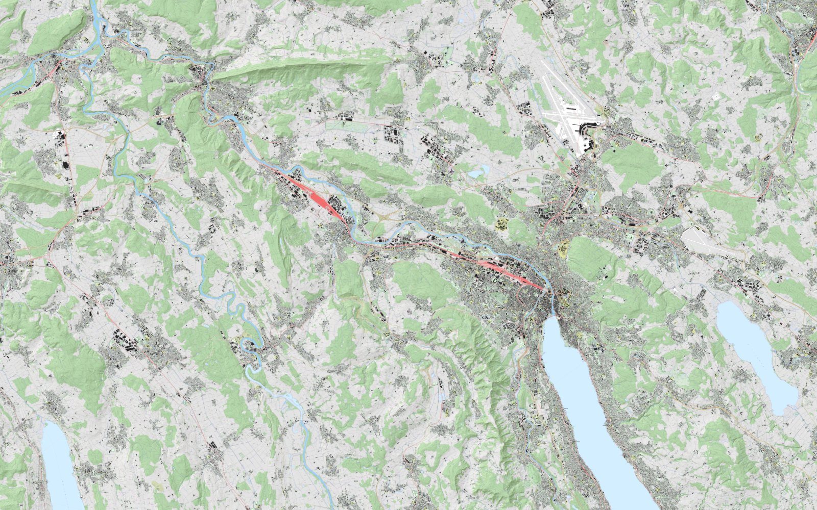 Karte des Limmattals mit Schlieren und Zürich